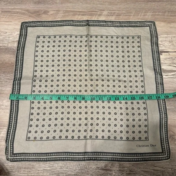 Christian Dior silk scarf, gray, square, 18.5 inches, logo. 100% silk. - Picture 10 of 12